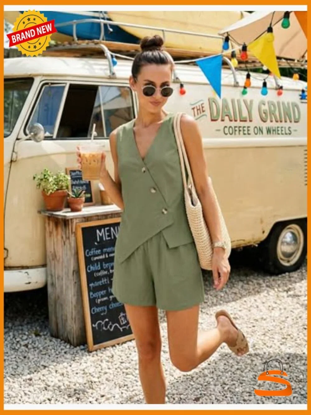 Linen 2 Piece Short Set Sleeveless Vest Matching Outfits Travel Summer